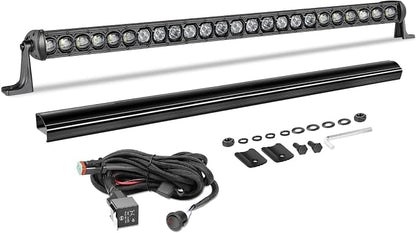 30 Inch Light Bar Kit, AKD Part 168W OSRAM LED Slim Single Row LED Light Bar w/Wiring Harness Black Cover Spot Flood Combo Offroad Driving Bumper Grille Roof Lights for Trucks Pickup UTV SUV RZR