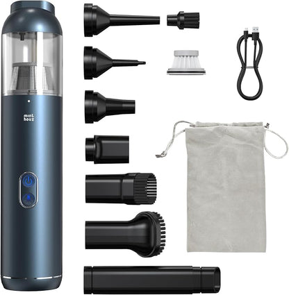 Mini Car Vacuum, 15000PA Strong Suction Cordless with LED Light, 2H Quick QC 3.0 Fast Charging Up to 30 Mins Runtime, Portable Small Vacuum for Car, Home, Office, Corners