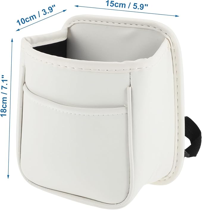 Car Trash Can Portable and Hanging 5.9" Length 3.9" Width 7.1" Height Trash Bin Faux Leather White 1Pcs