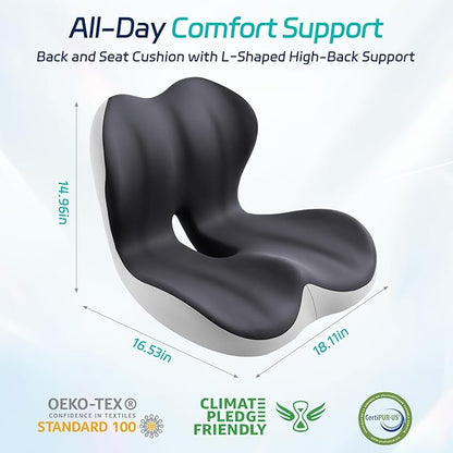 Back and Seat Cushion for Office, Back & Tailbone Pain Relief, Raised Cushion for Lumbar and Butt, Double-Sided Anti-Slip, Improves Sitting Posture, Ergonomic Memory Foam Lumbar Cushion