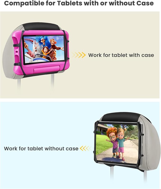 WONNIE Car Headrest Mount Holder for Tablets, Tablet Holder for Car Back Seat, Tablet Stand for Kids Fits for 7-12.9'' Devices, 4 Pack