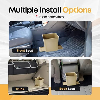 Car Trash Can with Stability Wings – Leakproof Portable Garbage Bin for Fabric & Rubber Mats – Compact Durable Plastic Auto Organizer for Cars, SUVs, Trucks (Mocha, Small)