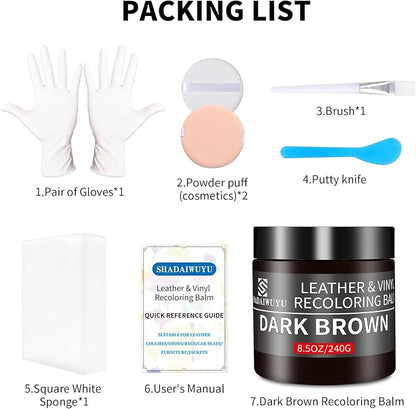 Leather Recoloring Balm,8.5oz Leather Color Restorer,Dark Brown Leather Repair kit for Furniture and Car Interior,Leather Couch Scratch Repair,Leather Dye Paint for Faded,Cracked and Damaged Leather