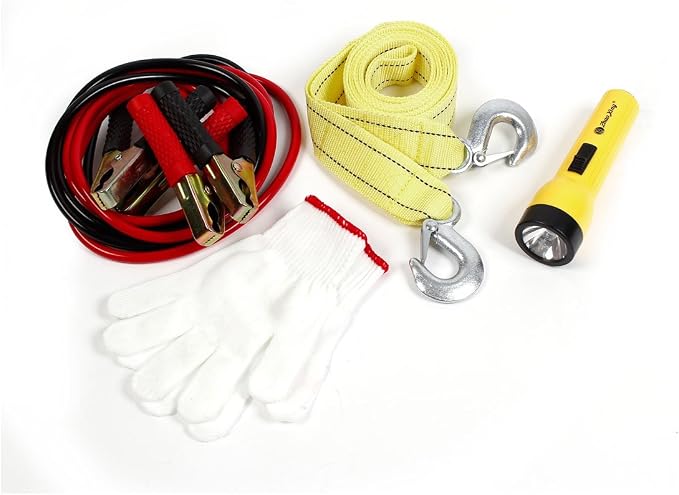 Ruilogod Auto Car Towing Belt Rope Jumper Cable Torch Glove Road Emergency Kit (id: 359 32c f3f fd4 9fc