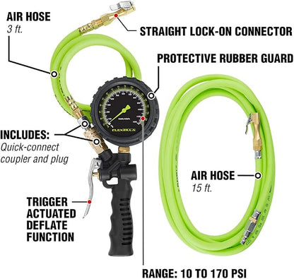 Flexzilla Inflator Kit with 3 ft. and 15 ft. Quick Connect Hose, Lock-On Chuck (0-170 PSI) - AL2025FZ-2