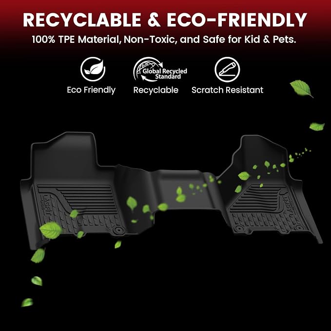 LASFIT Floor Mats 2019-2025 2026 for Ram 2500/3500 Mega Cab Bench Seat, Not for Bucket Seat or Model with PTO KIT or 4X4 Shifter, All Weather TPE Custom Fit Car Mats Floor Liners 1st & 2nd Row, Black