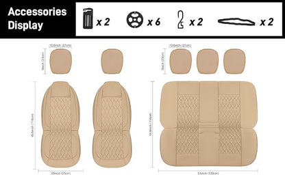 CAROMOP Faux Leather Car Seat Covers 2 Front Set,Luxury and Comfortable Seat Covers for Cars, Airbag Compatible Car Interior Covers, Universal Fit for Suvs,Vans,Trucks(Beige)