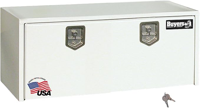 Buyers Products 1702410 White Steel Underbody Truck Tool Box, 18 x 18 x 48, Made in USA, 14 Ga Steel, Locking Stainless Latch, Weather-Resistant, Powder-Coated, Secure Storage for Work Trucks