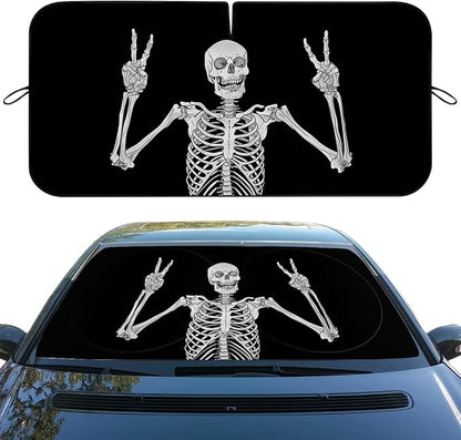 Funny Skull Car Windshield Sunshade Folding Human Skeleton Black Heatshield Front Window Car Sun Shade Windshield Rays Sun Shade Visor Protector for Car Sedan Truck SUV Accessories 59" L x 31.5" W