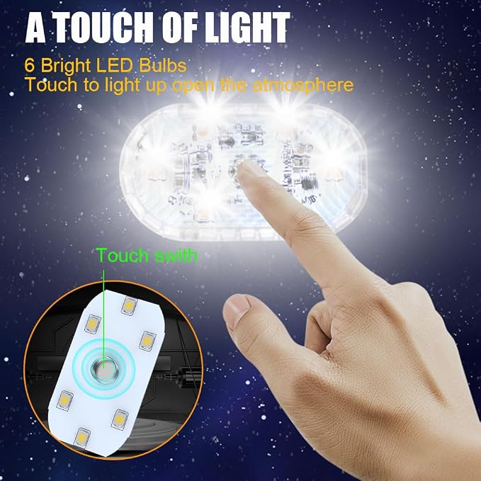2PCS Wireless Car Interior LED Lights USB Rechargeable Car LED Touch Light with 6 Super Bright LED Lamp Beads Car Interior Ambient Light Universal Vehicle Accessories for Car Decor