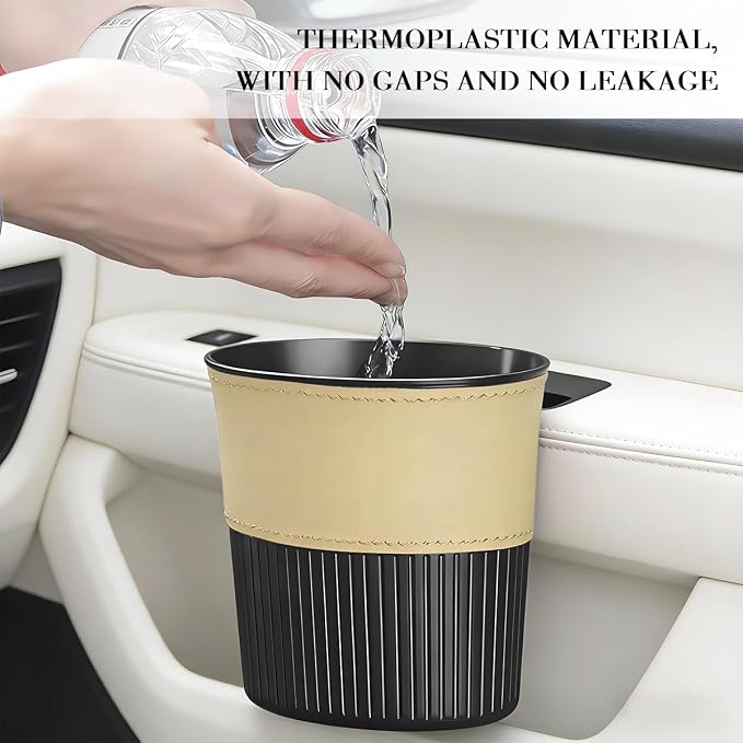 Zpana Car Trash Can, Portable Mini Vehicle Cup Holder Hanging Garbage Container, Multifunctional Automotive Side Door Trash Organizer Can Accessories, Universal for SUV, Sedan, Truck (Beige)