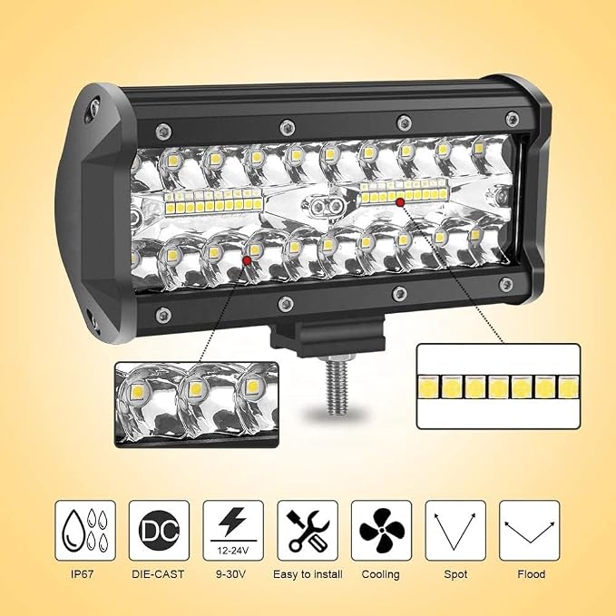 7" LED Light Bar 240W Off Road LED Driving Lights Spot Flood Combo Beam for Trucks Boat Jeep 4x4 UTV ATV (White/Amber/White&Amber)