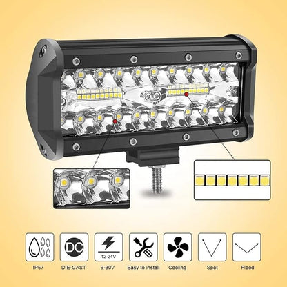 7" LED Light Bar 240W Off Road LED Driving Lights Spot Flood Combo Beam for Trucks Boat Jeep 4x4 UTV ATV (White/Amber/White&Amber)