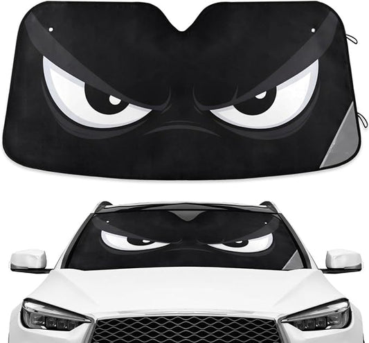 Evil White Eyes Black Windshield Sunshade Car Sun Shade Front Window Shade for Truck SUV Blocks UV Rays Sun Reflector Visor Protector Accordion Folding