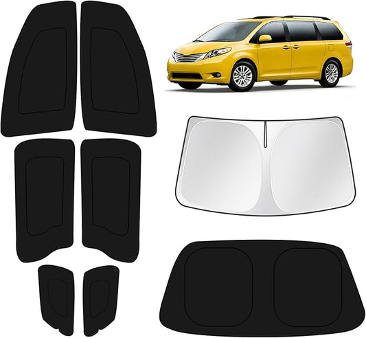 KUST Car Window Shades for Toyota Sienna 2011-2017 2018 2019 2020 Windshield Sun Shade Side Window Cover UV Block Privacy Protection Accessories for Camping Blackout Rear Back Full Set 8PCS