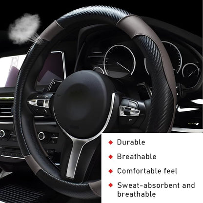 povtii Car Steering Wheel Cover, 15 Inch Leather Breathable Auto Steering Wheel Protector, Comfortable Non-Slip Vehicle Steering Wheel Covers, Universal Car Accessories (Gray, with Lining)