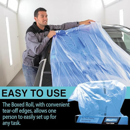 MAXIFILM 16ft x 350ft Roll of Blue Overspray Paintable Masking Plastic Sheeting -8 Micron, 0.3 Mil, Protective Masking Film Cover, Auto Painting, Cover Cloth Home Walls Furniture (1, 16ft x 350ft)