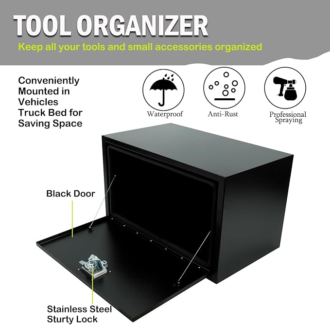 30 Inch Steel Underbody Truck Tool Box with T-Handle Lock, Heavy Duty Contractor Toolbox For Organization And Storage, Job Tool Chest, 30"x 18"x 18" inch Black