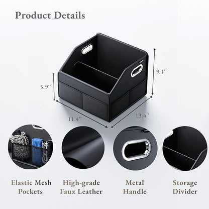 Car Storage Organizer Car Caddy Compact PU Leather Multipurpose Bin for Trunk, Front Seat, Back Seat & Car Floor