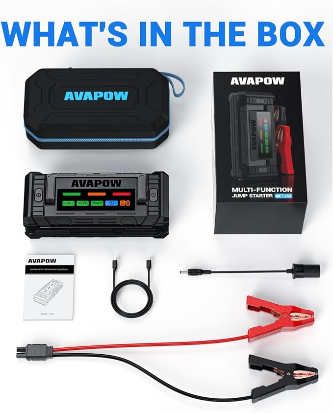 AVAPOW TJ68 10000A Battery Jump Starter Portable with 4" HD Display PD 65W Dual-Way Fast Charging,12V Jump Box, Car Battery Jump Starter for All Gas & Up to All Diesel Engines