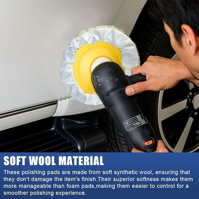 6PCS 7 Inch Wool Car Buffing Pads, Lamb Fleece Polishing Pad Buffer Polisher Bonnets, Drawstring Design Drill Buffer Polisher Attachment for Car Detailing, Glass, Furniture