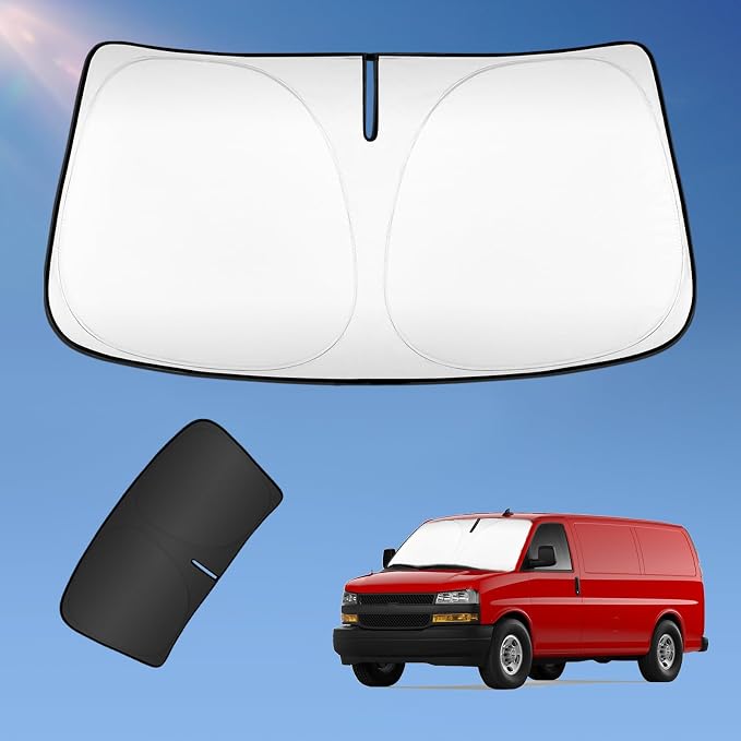 Sun Shade Sunshade for Chevrolet Express 1996-2025 2026 Windshield Cover, 4-Layers Sun Shield 250T Front Window Shade Sun Visor for Chevy Express Cargo Van, 1500, 3500, 4500, LS, LT Winter Accessories