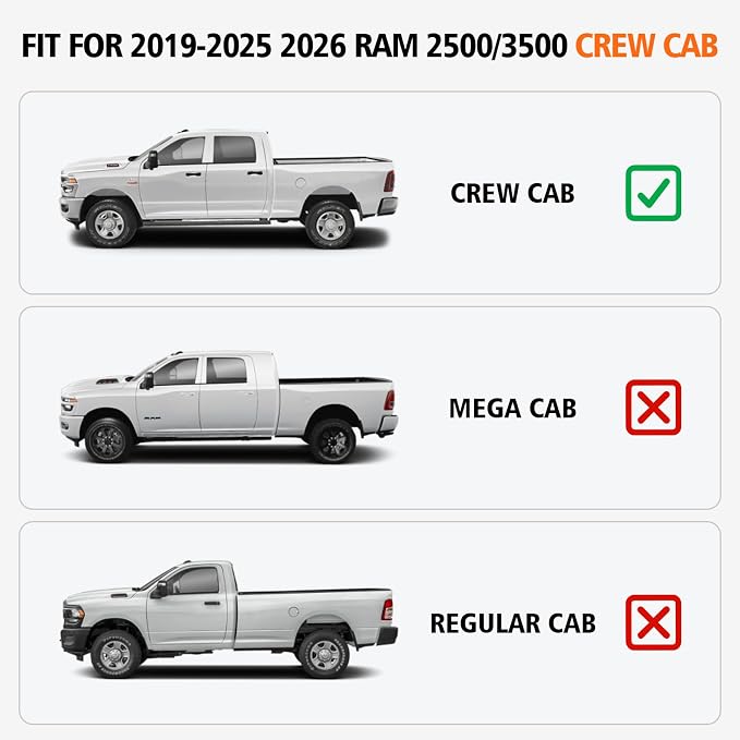 All Weather Car Floor Mats for 2019-2025 2026 Ram 2500/3500 Crew-Cab with Bucket Seat (Not for PTO KIT Models), TPE Rubber Floor Liners Anti-Slip Full Set Automotive Mats for 2024 Ram Accessories