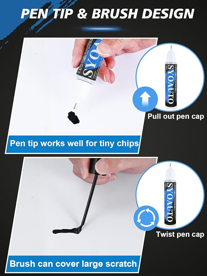 SYOAUTO Flat Black Car Touch Up Paint Auto Touch Up Paint 0.4 oz Flat Black Automotive Scratch Repair Pen Brush and Tip 2 in 1 Pen
