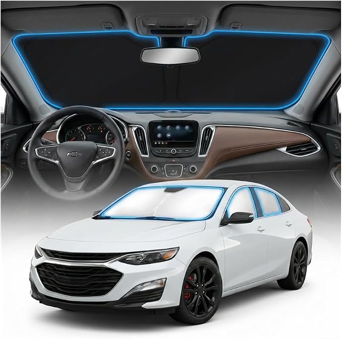 for Chevy Malibu Sun Shade Windshield Cover - Custom Fit Malibu Accessories 2016-2024 2025 Sunshade Foldable UV Protection & Heat Shield Sun Visor Accessories