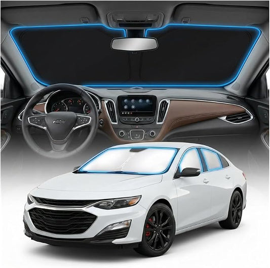 for Chevy Malibu Sun Shade Windshield Cover - Custom Fit Malibu Accessories 2016-2024 2025 Sunshade Foldable UV Protection & Heat Shield Sun Visor Accessories