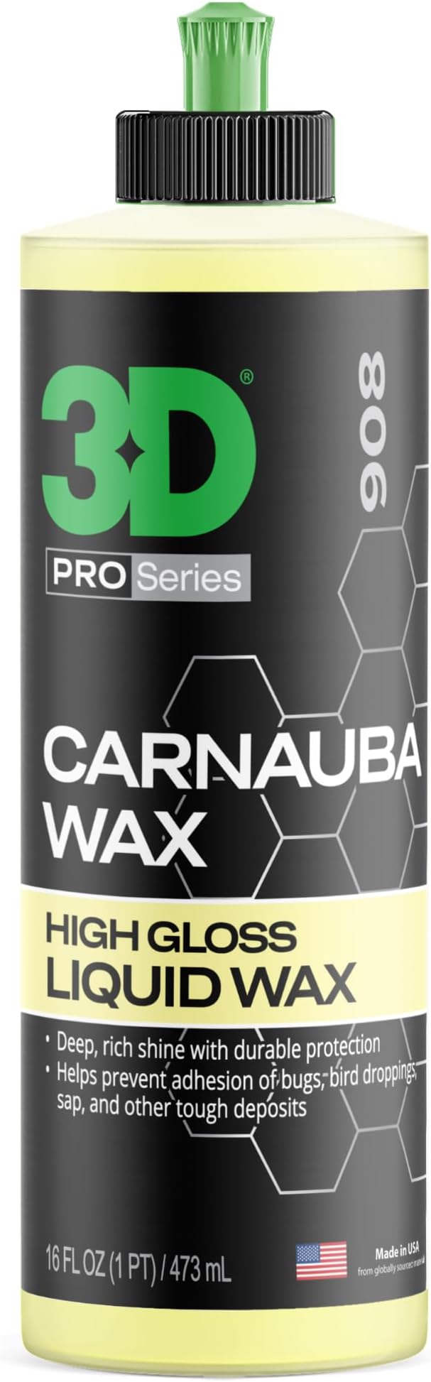 3D Carnauba Wax – Liquid Brazilian #1 Grade Wax for Deep Gloss & UV Protection | Easy Application | Safe on All Paint | Non-Staining Formula | Made in USA | 16 oz