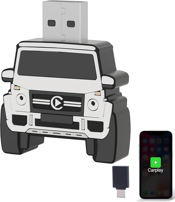 Wireless CarPlay Adapter for iPhone - for Daily Commute & Road Trip, No App Needed, Plug & Play Convert Wired to Wireless, Ultra-Compact 4x4 SUV Design with Low Latency - White