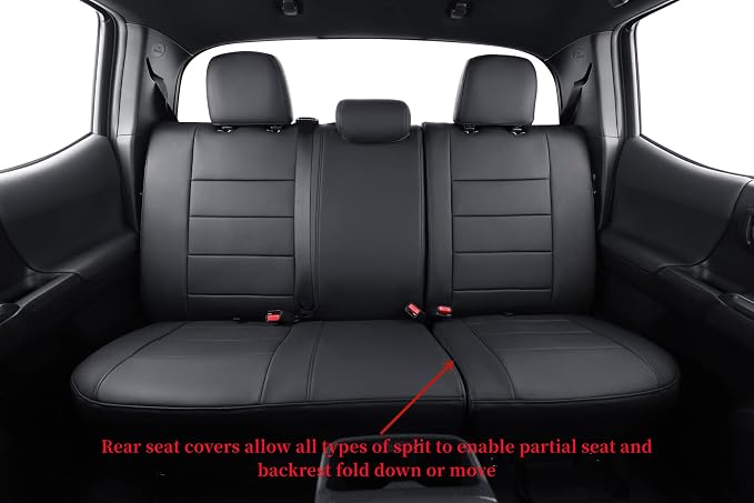 coverdream Custom Fit Front Seat Covers for Toyota Tacoma Double Cab 2016 2017 2018 2019 2020 2021 2022 2023,Full Coverage Leather Seat Protector (Front Row Only,Black)
