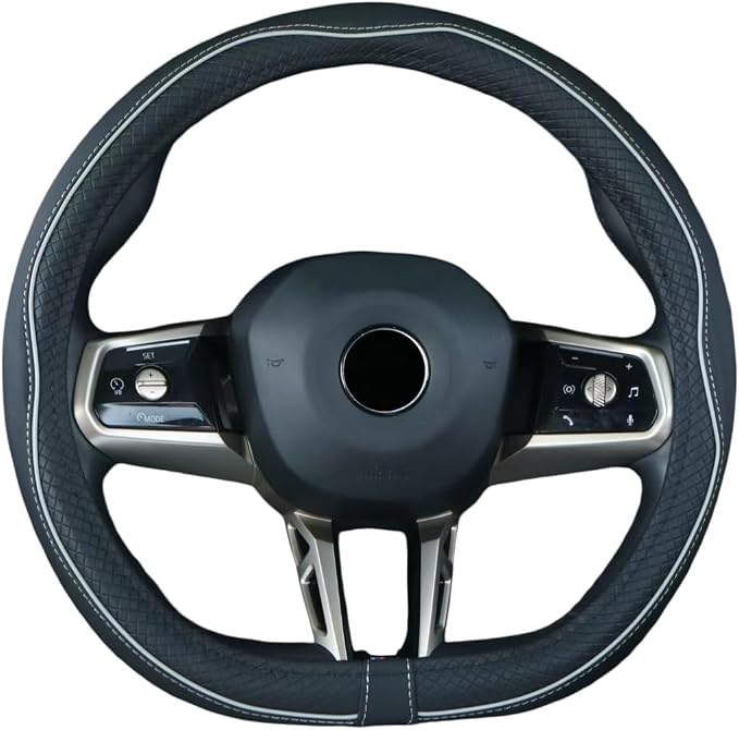 Mayco Bell Flat Bottom Steering Wheel Cover Anti-Slip,Safety,Soft,Breathable,Durable,Full Surround,Comfortable Grip Microfiber Leather (D Shape, Black Gray)
