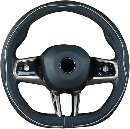 Mayco Bell Flat Bottom Steering Wheel Cover Anti-Slip,Safety,Soft,Breathable,Durable,Full Surround,Comfortable Grip Microfiber Leather (D Shape, Black Gray)