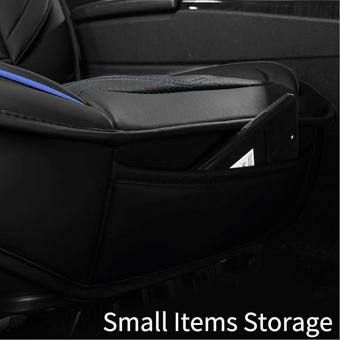 HChengkikz Car Seat Covers, Breathable and Waterproof Leather Seat Covers for Cars, Universal Anti-Slip Driver Seat Cover for Most SUV Pick-up Truck Sedan (2 PCS Front Seat, Black + Blue)