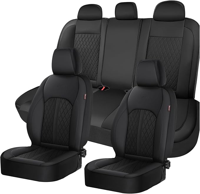 Coverado Universal Leather Seat Covers Full Set for 5 Seats – Waterproof, Durable All-Weather Protector for SUV, Pickup Truck, Sedan, Black