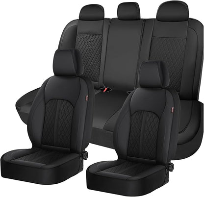 Coverado Universal Leather Seat Covers Full Set for 5 Seats – Waterproof, Durable All-Weather Protector for SUV, Pickup Truck, Sedan, Black