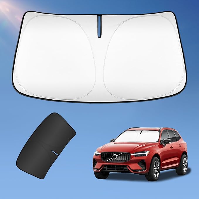 Sun Shade Sunshade for Volvo XC60 SUV 2018-2024 2025 2026 Windshield Cover, 4-Layers Sun Shield 250T Silver Coating Sun Visor Foldable Window Shade Blocks UV Rays Car Accessories
