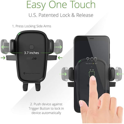 iOttie Car Charger Easy One Touch Wireless 2 Qi Charging CD Slot + Air Vent Combo Phone Mount for iPhone, Samsung Galaxy, Huawei, LG, Smartphones, Black