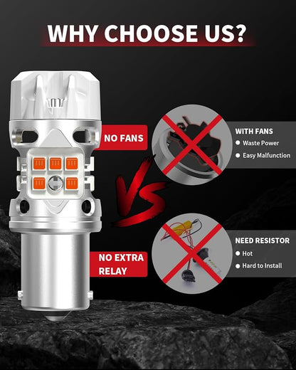 LASFIT T3 1156 LED Bulb Amber Turn Signal Built In Resistor 7506 CANBUS Ready Error Free New 500% Bright Blinker 4000LM Light 1156A P21W 1141 1003 BA15S Front Rear Anti Flicker Hyper Flash (2pcs)