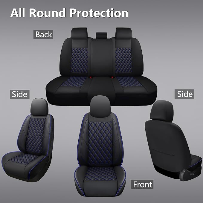 F150 Seat Covers, Custom Ford F150 Truck Seat Cover Fit for 2015-2025 F150 and 2017-2025 F250 F350 F450 Super Duty Crew Cab XL XLT Lariat King Ranch Platinum (Black blue, Front and Rear(5 seats))
