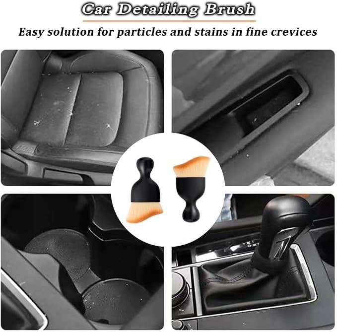 4 Pcs Car Interior Cleaning Tool,Car Interior Detailing Brush,Car Cleaning Brush Dust Collectors, Car Interior Cleaning Soft Brushes,Curved Design Dirt Dust Clean Brushes