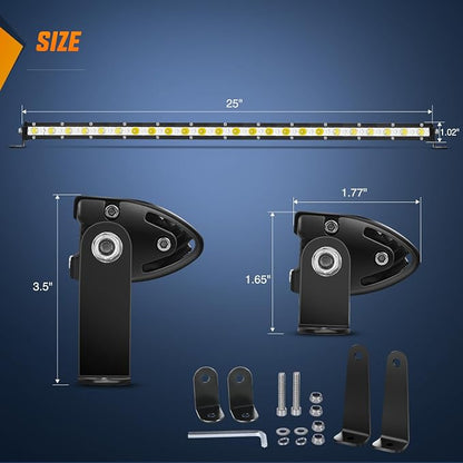 Nilight Single Row LED Light Bar Ultra-Slim Spot Flood Combo Pod 25 Inch 72W Fog Light Driving Work Roof Bumper Lighting for Offroad 4x4 Trucks Pickup SUV ATV UTV