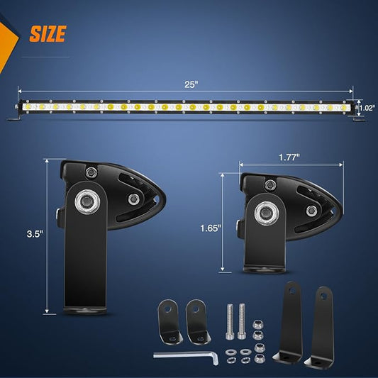 Nilight Single Row LED Light Bar Ultra-Slim Spot Flood Combo Pod 25 Inch 72W Fog Light Driving Work Roof Bumper Lighting for Offroad 4x4 Trucks Pickup SUV ATV UTV