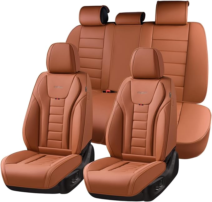 Coverado Car Seat Covers Full Set, Seat Covers for Cars, Front Seat Covers and Back Seat Cover Waterproof Leather Automotive Seat Cover, Universal Car Interior Protectors Cushion for Most Cars