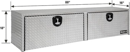 Buyers Products 1701564 Silver Aluminum Diamond Tread Topsider Truck Tool Box, 88x18x16 Inch, Made in USA, Professional Grade, Heavy Duty, Corrosion Resistant, Dual Drop Doors, Compression Latch