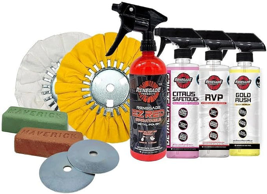 Renegade Products Lifted Truck & Forged Wheel Metal Polishing & Detailing Complete Kit Complete with Metal Polishing Products, Spray Wax, & Rubber Vinyl & Plastic Dressing
