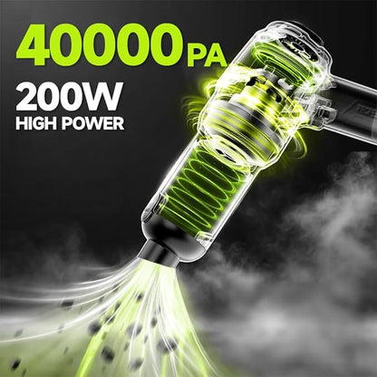 Cordless Car Vacuum Cleaner, 35000pa Powerful Handheld Vacuum & Air Duster with 2 Batteries, Portable Rechargeable Vacuum for Car Detailing, Pet Hair, Home & Office(Green)