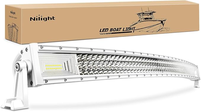 Nilight Marine LED Light Bar Navigation Lights 52 Inch Curved White Spot Flood Combo Ponton Boat Deck Dock Lighting for Night Fishing T-top Stern Yacht Sailboat Trucks Tractors